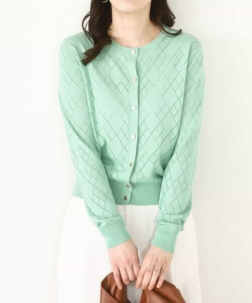 OFUON/オフオン ダイヤ柄ニットカーディガン/洗える/WEB限定サイズあり グリーン M OFUON/オフオン ダイヤ柄ニットカーディガン/洗える/WEB限定サイズあり グリーン M