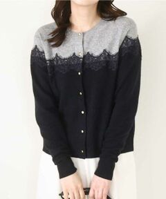 OFUON / オフオン カーディガン・ボレロ | スカラップレース配色ニットカーディガン/洗える/WEB限定サイズあり