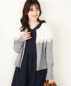 OFUON / オフオン カーディガン・ボレロ | スカラップレース配色ニットカーディガン/洗える/WEB限定サイズあり