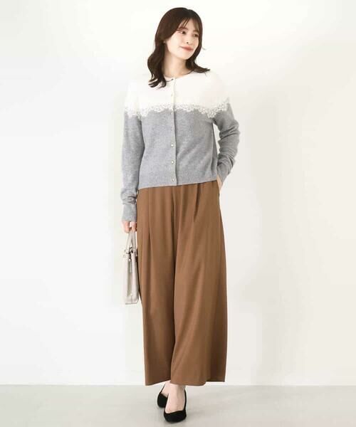 OFUON / オフオン カーディガン・ボレロ | スカラップレース配色ニットカーディガン/洗える/WEB限定サイズあり | 詳細14