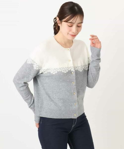 OFUON / オフオン カーディガン・ボレロ | スカラップレース配色ニットカーディガン/洗える/WEB限定サイズあり | 詳細18