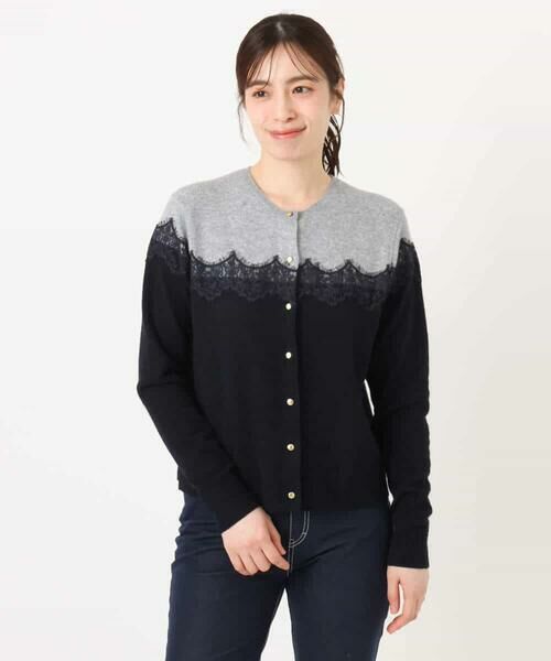 OFUON / オフオン カーディガン・ボレロ | スカラップレース配色ニットカーディガン/洗える/WEB限定サイズあり | 詳細5
