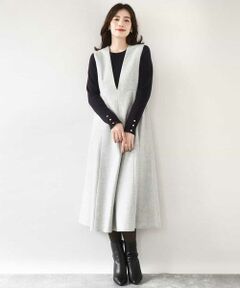 OFUON / オフオン ロング・マキシ丈スカート | ラメツイードVネックジャンパースカート/洗える/WEB限定サイズあり