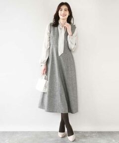 OFUON / オフオン ロング・マキシ丈スカート | ラメツイードVネックジャンパースカート/洗える/WEB限定サイズあり