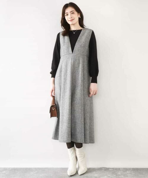 OFUON / オフオン ロング・マキシ丈スカート | ラメツイードVネックジャンパースカート/洗える/WEB限定サイズあり | 詳細1