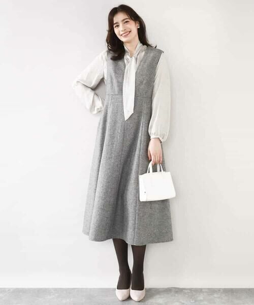 OFUON / オフオン ロング・マキシ丈スカート | ラメツイードVネックジャンパースカート/洗える/WEB限定サイズあり | 詳細10