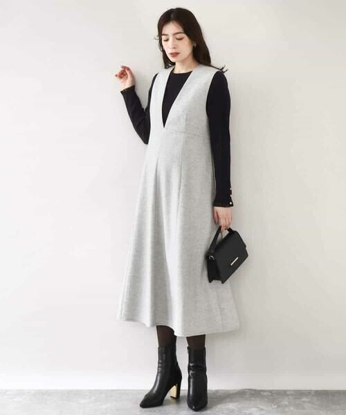 OFUON / オフオン ロング・マキシ丈スカート | ラメツイードVネックジャンパースカート/洗える/WEB限定サイズあり | 詳細11