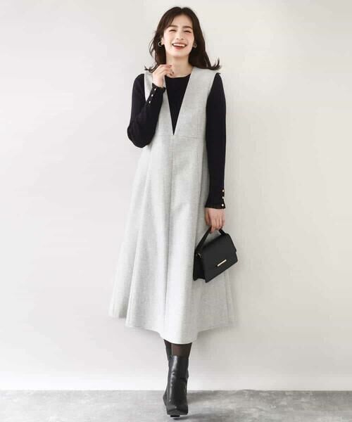 OFUON / オフオン ロング・マキシ丈スカート | ラメツイードVネックジャンパースカート/洗える/WEB限定サイズあり | 詳細12