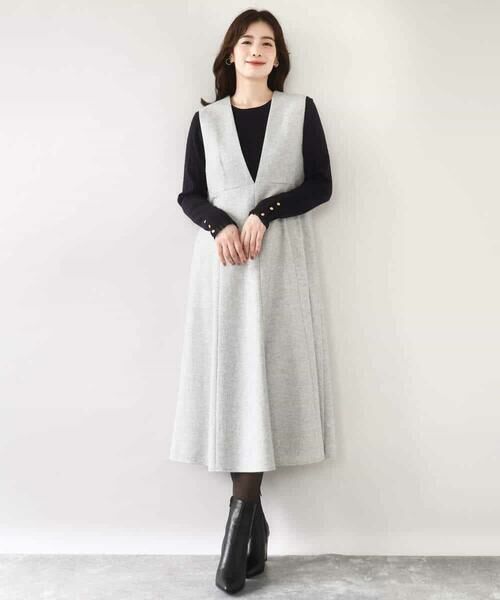 OFUON / オフオン ロング・マキシ丈スカート | ラメツイードVネックジャンパースカート/洗える/WEB限定サイズあり | 詳細13