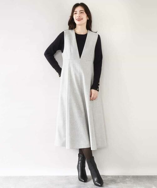 OFUON / オフオン ロング・マキシ丈スカート | ラメツイードVネックジャンパースカート/洗える/WEB限定サイズあり | 詳細14