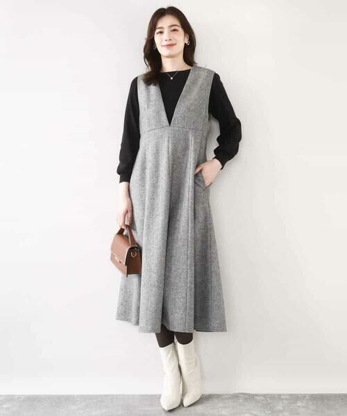 OFUON / オフオン ロング・マキシ丈スカート | ラメツイードVネックジャンパースカート/洗える/WEB限定サイズあり | 詳細2