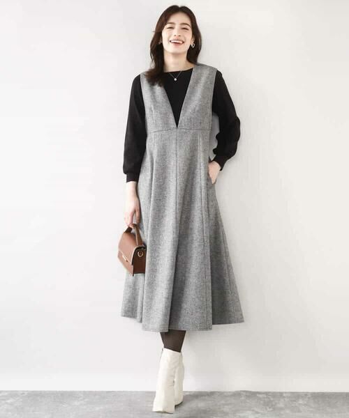 OFUON / オフオン ロング・マキシ丈スカート | ラメツイードVネックジャンパースカート/洗える/WEB限定サイズあり | 詳細3