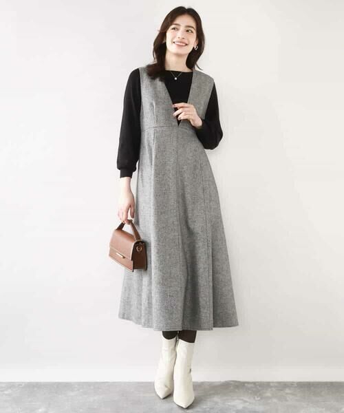 OFUON / オフオン ロング・マキシ丈スカート | ラメツイードVネックジャンパースカート/洗える/WEB限定サイズあり | 詳細4