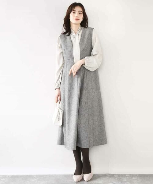 OFUON / オフオン ロング・マキシ丈スカート | ラメツイードVネックジャンパースカート/洗える/WEB限定サイズあり | 詳細8