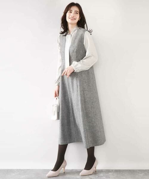 OFUON / オフオン ロング・マキシ丈スカート | ラメツイードVネックジャンパースカート/洗える/WEB限定サイズあり | 詳細9