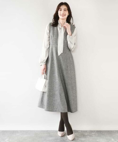 OFUON / オフオン ロング・マキシ丈スカート | ラメツイードVネックジャンパースカート/洗える/WEB限定サイズあり(グレー)