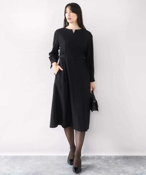 OFUON / オフオン ロング・マキシ丈ワンピース | ウールライクベルトデザインワンピース/洗える/WEB限定サイズあり | 詳細1