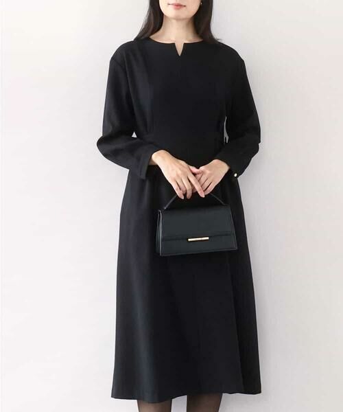 OFUON / オフオン ロング・マキシ丈ワンピース | ウールライクベルトデザインワンピース/洗える/WEB限定サイズあり(ブラック)