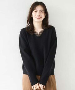 OFUON / オフオン ニット・セーター | Vネックレース片畦編みニット/洗える/WEB限定サイズあり