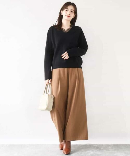 OFUON / オフオン ニット・セーター | Vネックレース片畦編みニット/洗える/WEB限定サイズあり | 詳細10