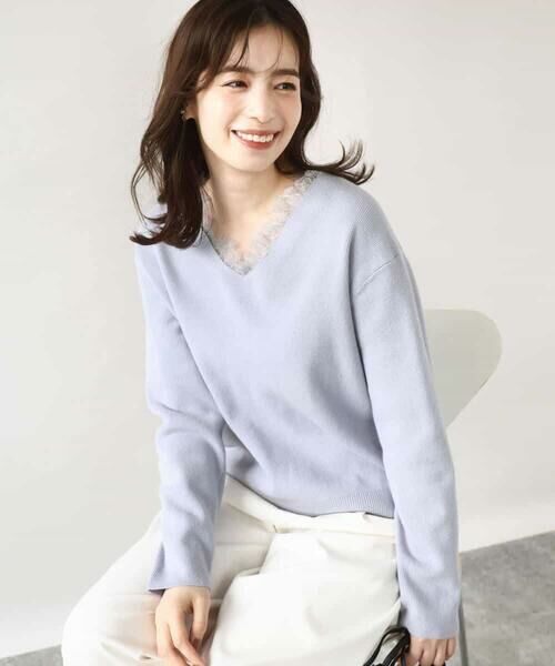 OFUON / オフオン ニット・セーター | Vネックレース片畦編みニット/洗える/WEB限定サイズあり | 詳細13
