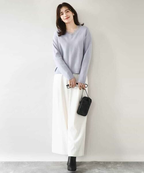 OFUON / オフオン ニット・セーター | Vネックレース片畦編みニット/洗える/WEB限定サイズあり | 詳細14