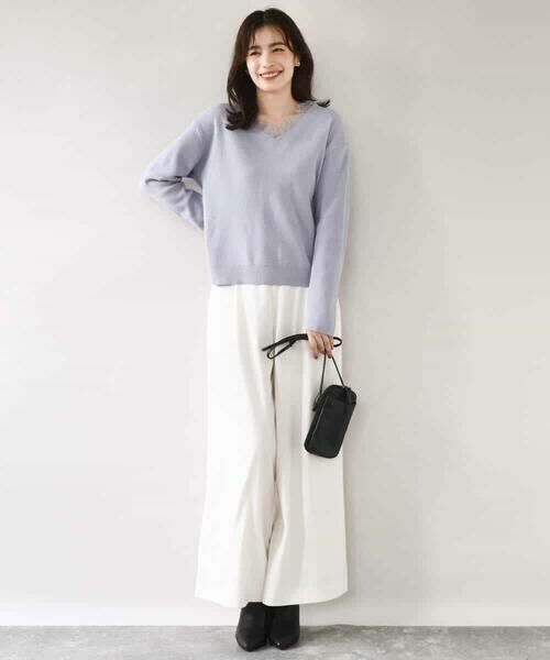 OFUON / オフオン ニット・セーター | Vネックレース片畦編みニット/洗える/WEB限定サイズあり | 詳細15