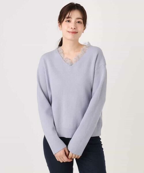 OFUON / オフオン ニット・セーター | Vネックレース片畦編みニット/洗える/WEB限定サイズあり | 詳細17