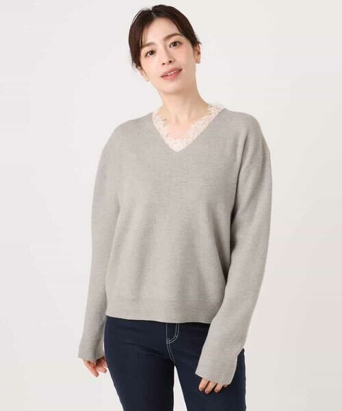 OFUON / オフオン ニット・セーター | Vネックレース片畦編みニット/洗える/WEB限定サイズあり | 詳細24