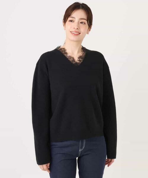 OFUON / オフオン ニット・セーター | Vネックレース片畦編みニット/洗える/WEB限定サイズあり | 詳細27