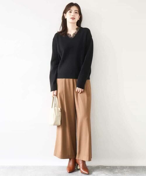 OFUON / オフオン ニット・セーター | Vネックレース片畦編みニット/洗える/WEB限定サイズあり | 詳細9