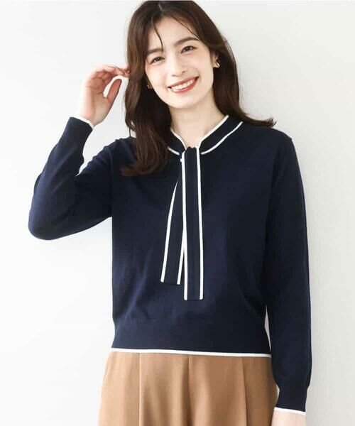 OFUON / オフオン ニット・セーター | 配色ラインボウタイニット/洗える/WEB限定サイズあり | 詳細1