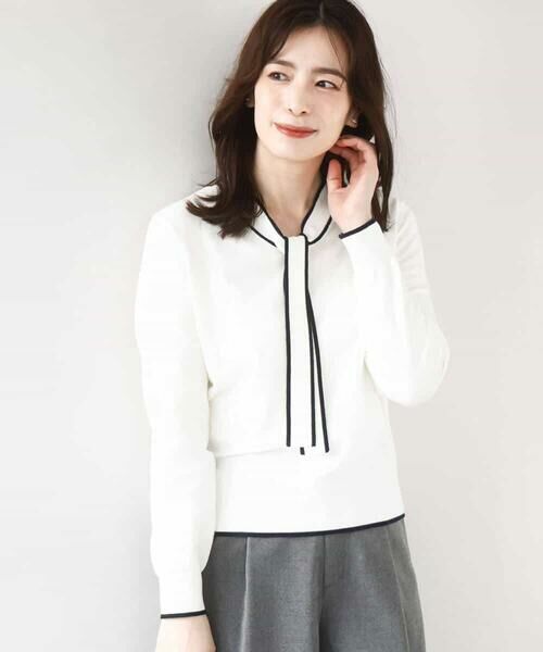 OFUON / オフオン ニット・セーター | 配色ラインボウタイニット/洗える/WEB限定サイズあり | 詳細5