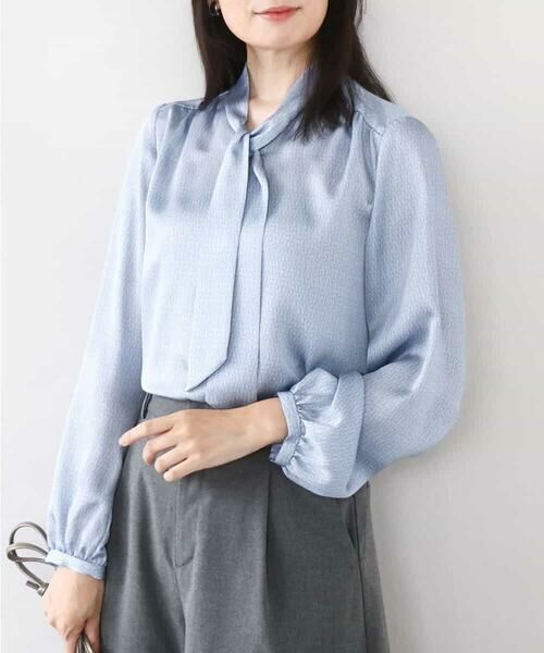 OFUON / オフオン シャツ・ブラウス | 幾何柄ボウタイブラウス/洗える/WEB限定サイズあり(ライトブルー)