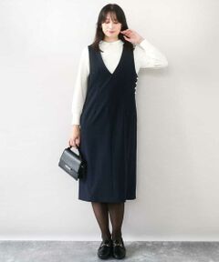 OFUON / オフオン ロング・マキシ丈ワンピース | サイドパール調釦デザインVネックジャンパースカート/洗える/WEB限定サイズあり