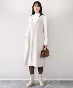 OFUON / オフオン ロング・マキシ丈ワンピース | サイドパール調釦デザインVネックジャンパースカート/洗える/WEB限定サイズあり