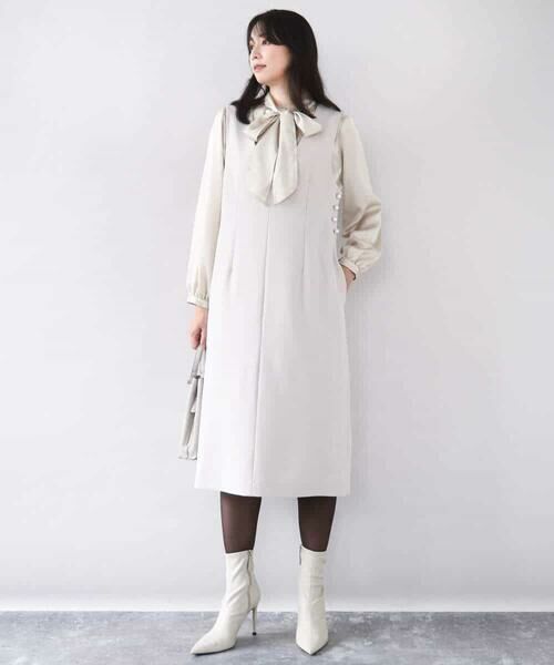 OFUON / オフオン ロング・マキシ丈ワンピース | サイドパール調釦デザインVネックジャンパースカート/洗える/WEB限定サイズあり | 詳細12