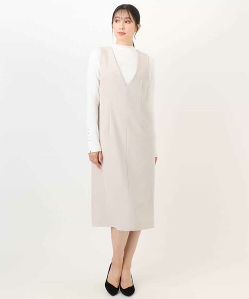 OFUON / オフオン ロング・マキシ丈ワンピース | サイドパール調釦デザインVネックジャンパースカート/洗える/WEB限定サイズあり | 詳細14