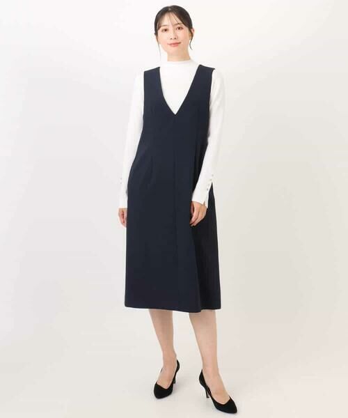 OFUON / オフオン ロング・マキシ丈ワンピース | サイドパール調釦デザインVネックジャンパースカート/洗える/WEB限定サイズあり | 詳細25