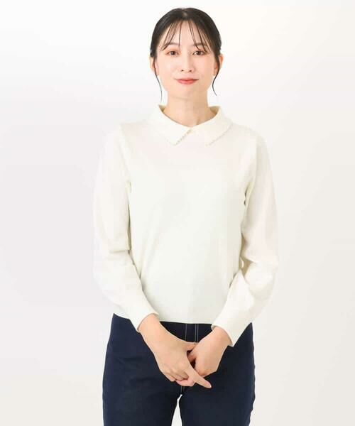 OFUON / オフオン ニット・セーター | パール調ビーズ衿付きハイゲージニット/洗える | 詳細17