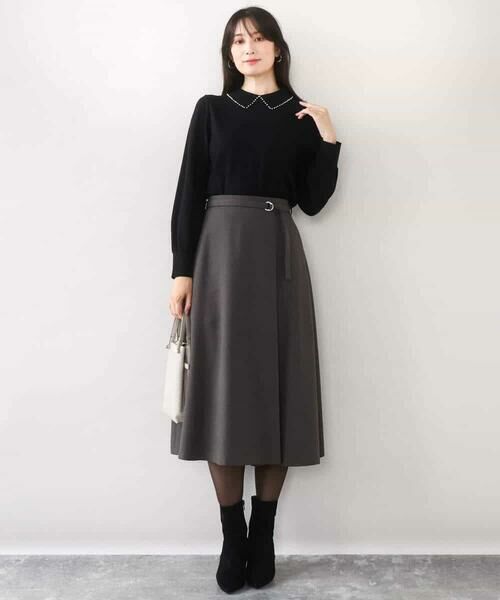 OFUON / オフオン ニット・セーター | パール調ビーズ衿付きハイゲージニット/洗える | 詳細2