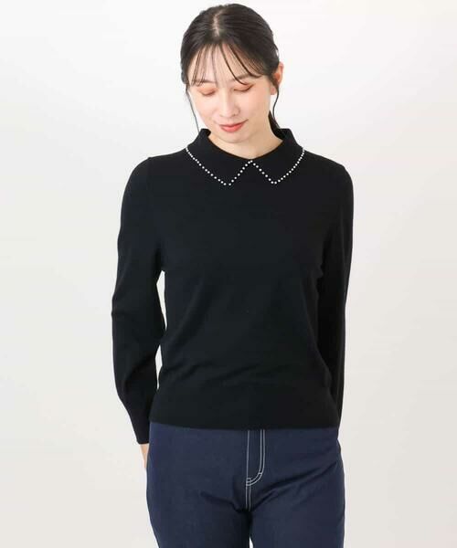 OFUON / オフオン ニット・セーター | パール調ビーズ衿付きハイゲージニット/洗える | 詳細24