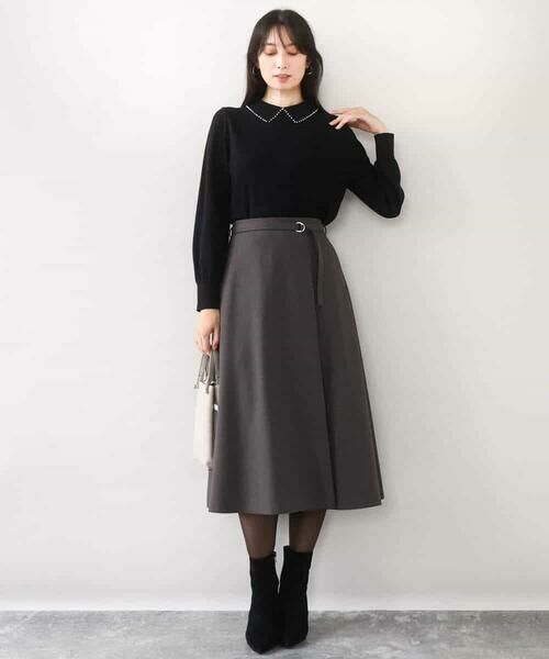 OFUON / オフオン ニット・セーター | パール調ビーズ衿付きハイゲージニット/洗える | 詳細3