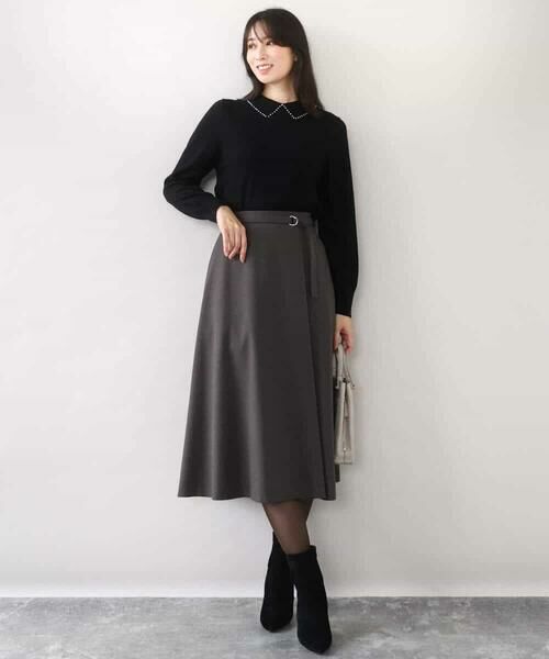 OFUON / オフオン ニット・セーター | パール調ビーズ衿付きハイゲージニット/洗える | 詳細5