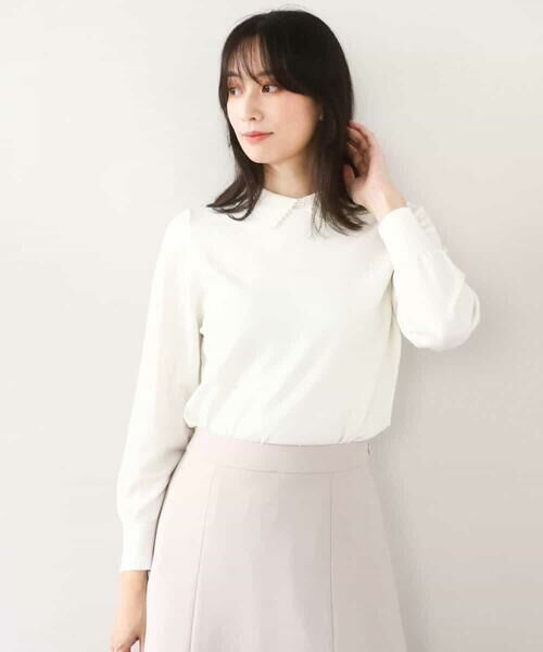 OFUON / オフオン ニット・セーター | パール調ビーズ衿付きハイゲージニット/洗える | 詳細6