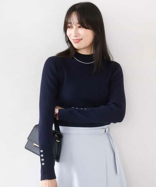 OFUON / オフオン ニット・セーター | シアー切替えモックネックリブニット/洗える/WEB限定サイズあり | 詳細1