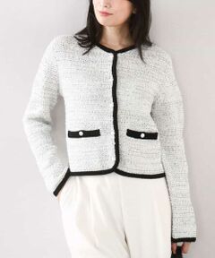 OFUON / オフオン カーディガン・ボレロ | ラメ入りツイードニットジャケット/洗える/WEB限定サイズあり