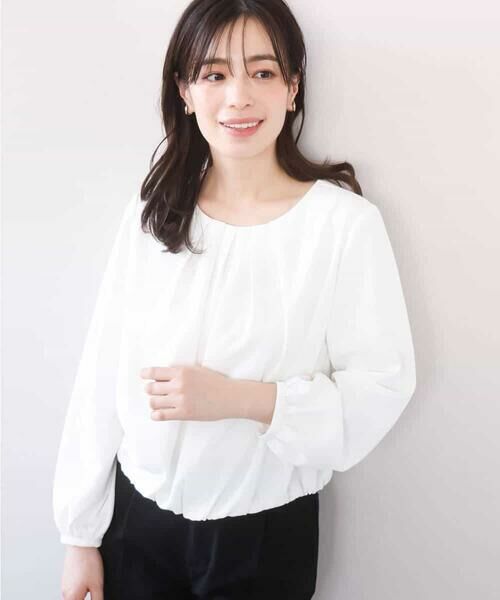 OFUON / オフオン シャツ・ブラウス | タックデザインジョーゼットブラウス(長袖)/UVカット/接触冷感/洗える | 詳細1