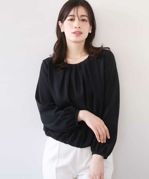 OFUON / オフオン シャツ・ブラウス | タックデザインジョーゼットブラウス(長袖)/UVカット/接触冷感/洗える（ブラック）