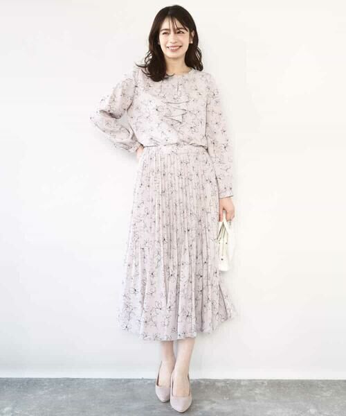 OFUON / オフオン シャツ・ブラウス | ラインフラワーボウタイ風ブラウス/洗える | 詳細12